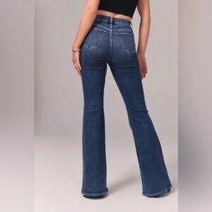 Ultra High Rise Stretch Flare Jeans- dark blue denim- pockets to enhance booty